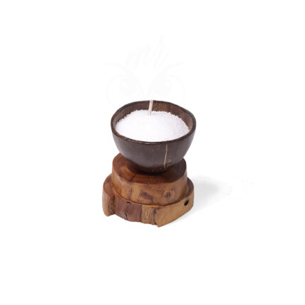 Compact Coconut Shell Candle on Rustic Two-Tier Wood Slice Base