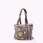 Handmade Crochet Granny Square Tote Bag with Mandala Design & Leather Handles