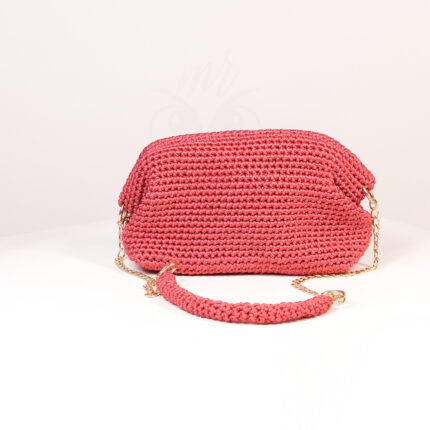 Hand-Knitted Red Shoulder Bag – Luxury Crochet Women’s Handbag with Chain Strap