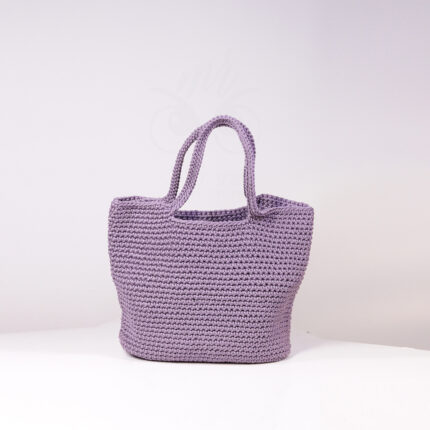 Handmade Scandinavian Tote Bag – Gloss Lilac Knitted Shopper with Long Handles