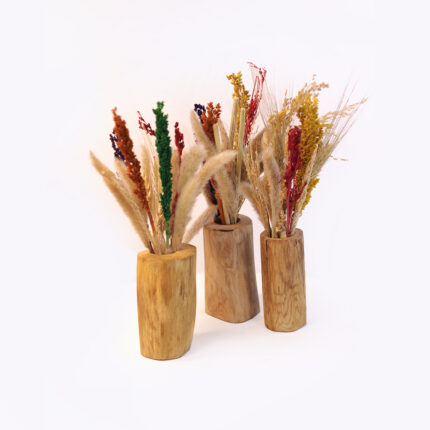Handcrafted Wooden Vases with Dried Flowers – Natural Boho Decor for Modern Living