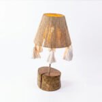 Bohemian Wood Table Lamp with Handcrafted Jute Tassel Shade