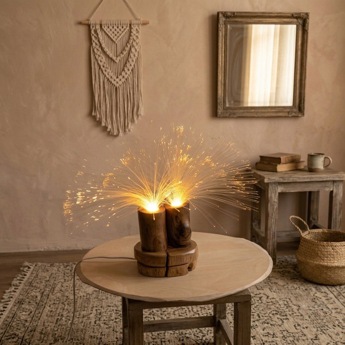 Handmade-Rustic-Wood-Fiber-Optic-Lamp–Boho-Ambient-Table-Light