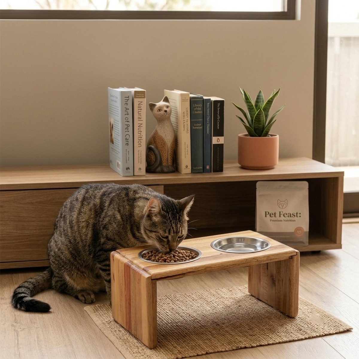 Modern-Boho-Wooden-Pet-Bowl-Holder—Water-Resistant-Raised-Feeder-for-Cats-and-Small-Dogs2