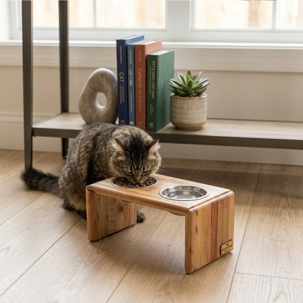 Modern-Boho-Wooden-Pet-Bowl-Holder—Water-Resistant-Raised-Feeder-for-Cats-and-Small-Dogs3