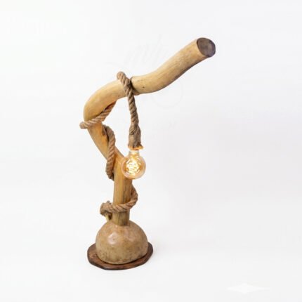 Modern Rustic Wooden Table Lamp with Natural Jute Rope & Edison Bulb