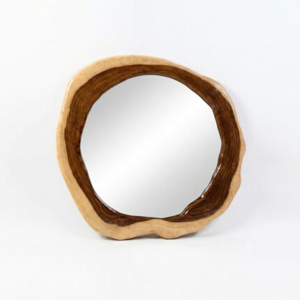 Handmade Organic Natural Wood Live Edge Round Wall Mirror