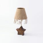 Handmade Boho Wooden Star Table Lamp with Macrame Shade