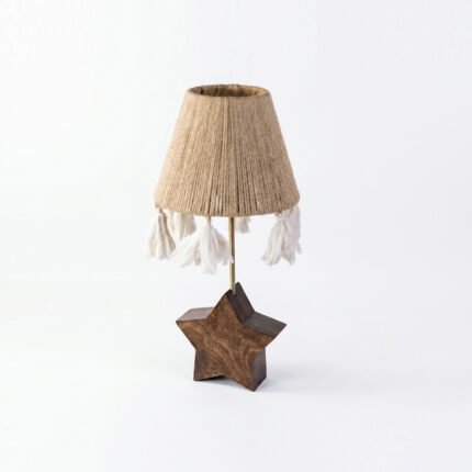 Handmade Boho Wooden Star Table Lamp with Macrame Shade