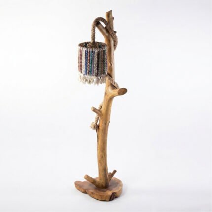 Natural Wood Macrame Floor Lamp
